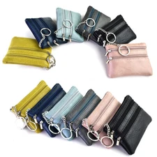 Women's Coin Purse Leather 2 Zipper Pockets Key Ring Mini Pouch Wallet Change&