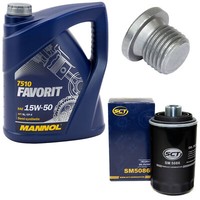 MotoröL Set 15W50 5 Liter + ÖLfilter SM 5086 + Schraube FüR Audi Seat VW Passat