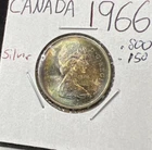 1966 Canada 25c 80% Silver Quarter Coin Gem UNC PQ Toning Obverse #A