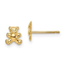 14k Yellow Gold Childrens Teddy Bear Post Earrings