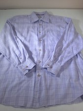 David Donahue Button Up Shirt Large Purple Plaid Check Long Sleeve Casual