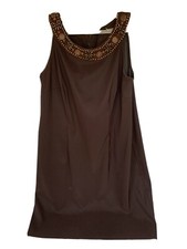 Connected Woman Brown Knee Length Dress W/Beaded Neckline 16 W