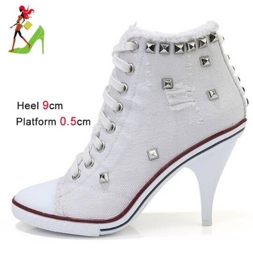 Women Canvas camouflageShoes Denim High Heel Rivets Shoes Shoe Sneakers Pumps - Picture 4 of 13