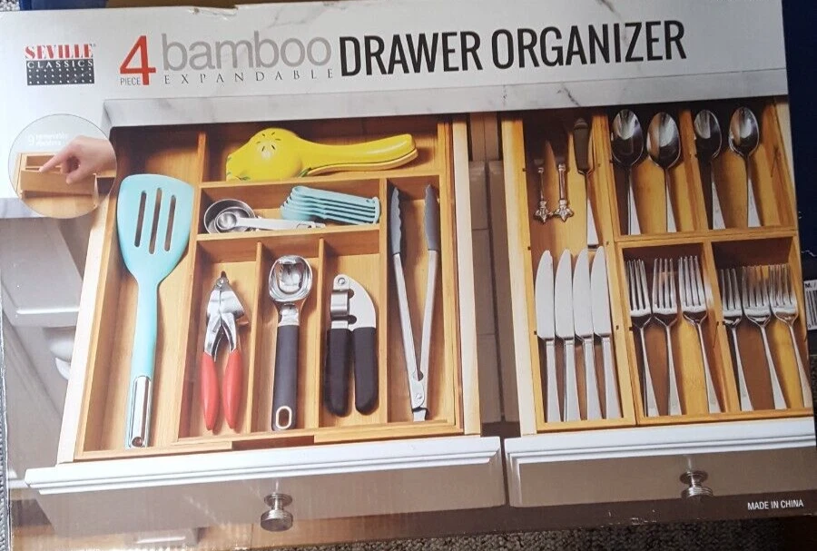 Organizador de cajones expandible de bambú de 4 piezas Seville Classics Foto 2 de 2