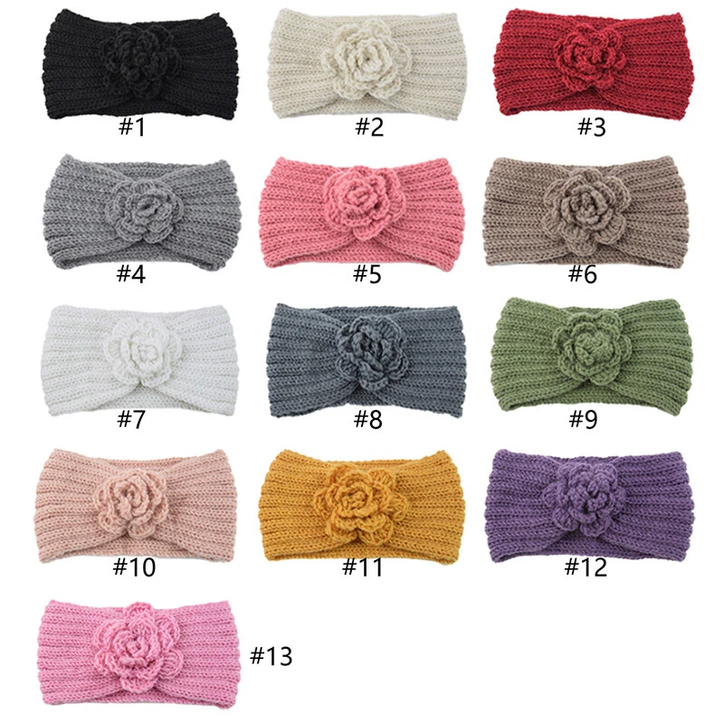 Invierno Mujeres Tejido Crochet Flor Diadema Diadema Diadema Calentador de Oreja Turbante Foto 3 de 4