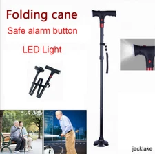 Lightweight Folding Walking Cane LED Light Walking Stick Bell With Alarm Cane
