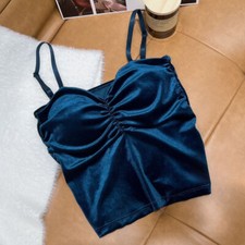 Lady Velvet Vest Camisole Tank Tops with Pad Bustier Spaghetti Strap Elegant