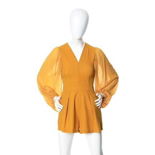 Strampler 70er Jahre Vintage Style senfgelb Ballonärmel Playsuit Overall - Bild 2 von 8