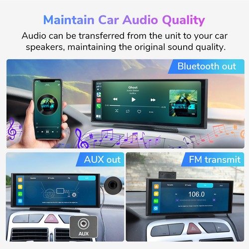 Portable Wireless Android Auto CarPlay 10.26" IPS Screen Car Stereo Radio 4K DVR - Picture 14 of 18
