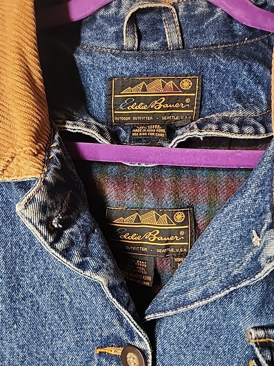 Vintage EDDIE BAUER Size XL Womens Denim Chore Coat Wool Liner