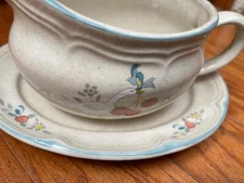 Vintage International Stoneware Marmalade Goose W/Cherries Gravy Boat 2 pieces