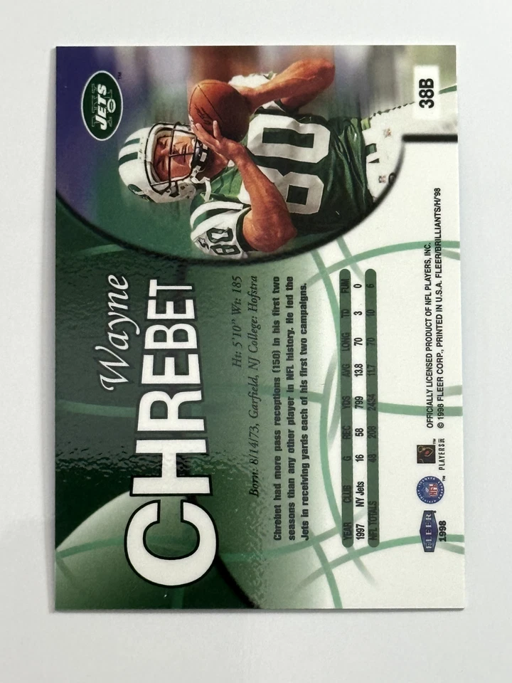 1998 Fleer Brilliants - Blue #38B Wayne Chrebet NEW YORK JETS - Image 2 of 2