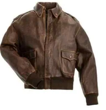 Men's Aviator Real Distressed Vintage Brown Cowhide Leather Bomber Flight Jacket