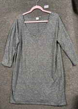 Gap Textured V-Neck Tunic Sweater Womens Size XL Gray 3/4 Sleeves Super Soft