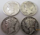 1930 to 1944 Silver Mercury Dime set, 4 Circulated Dimes