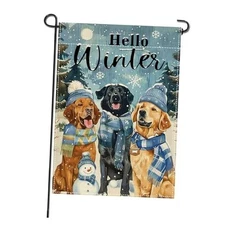  Hello Winter Small Decorative Garden Flag, Labrador Golden Winter Dog