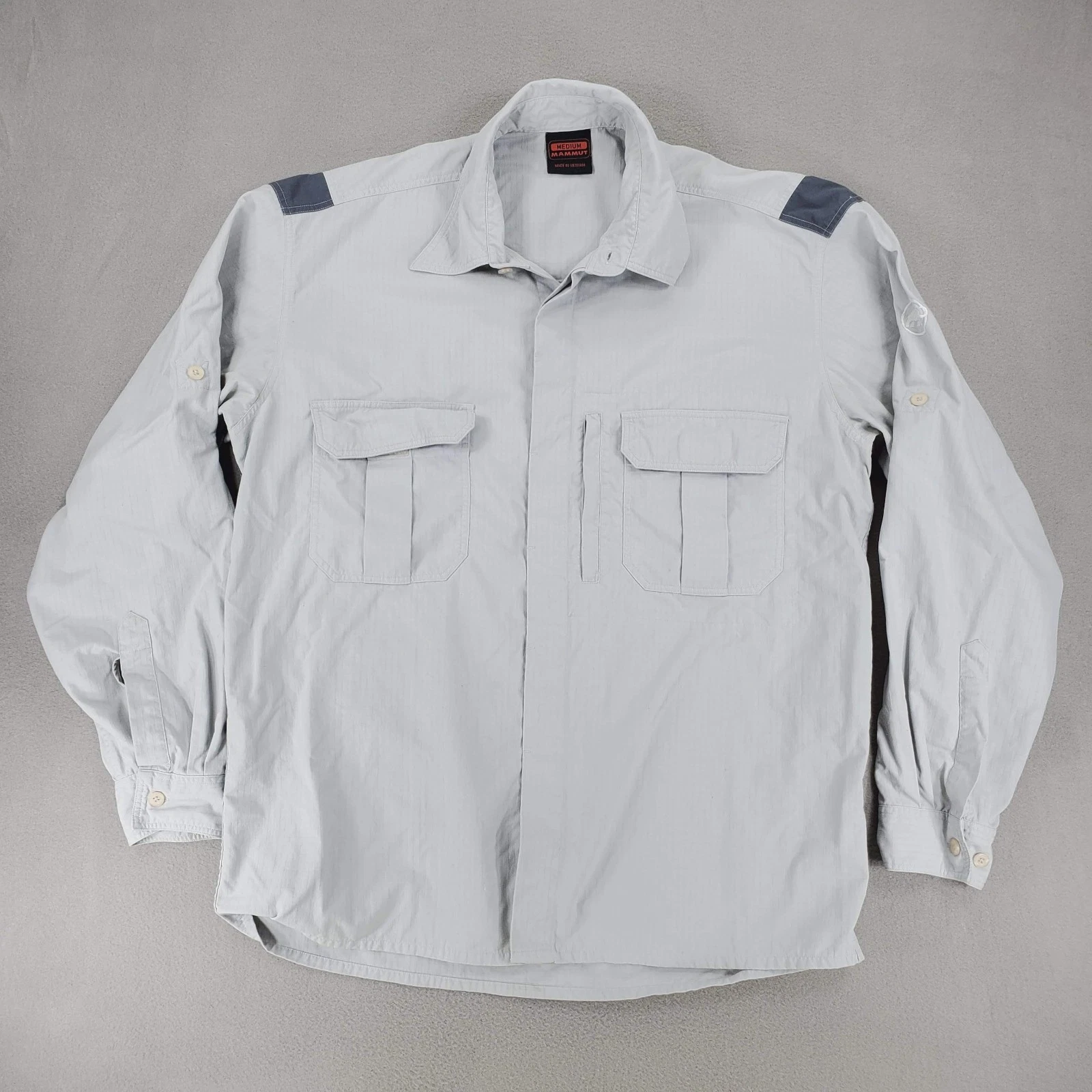 Mammut Gray Long Sleeve Men’s Size M Outdoor Hiking Shirt Nylon Pockets Trail