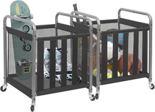 Ball Storage Bin Rolling Sports Ball Cart, Metal Garage Organizer Sport Rack Bas