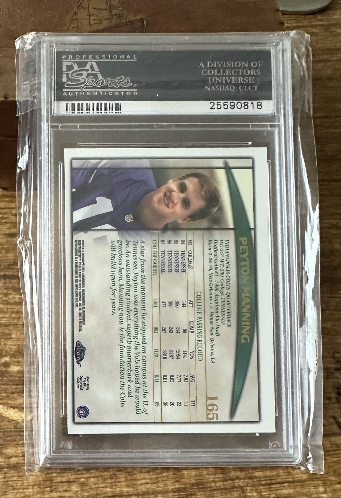 1998 Peyton Manning Topps Chrome PSA 9 #165 view 2