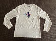 Polo Ralph Lauren White Rainbow Big Logo Long Sleeve Shirt Boys Size L 14-16