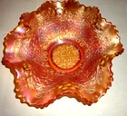 Marigold Red Fenton Carnival Glass Leaf Chain Ruffled 7" Bowl