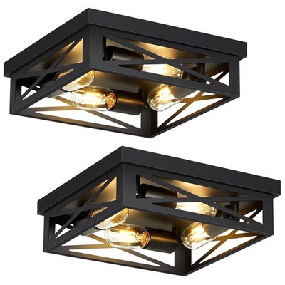 ZHU YAN Farmhouse Ceiling Light Fixture, 2 Pack Square Black Metal Cage Ceili...