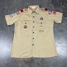 Vintage Boy Scouts Shirt Mens Large Beige Button Up Preppy Long Beach