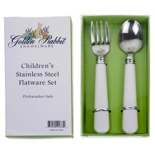 Enamelware Flatware Gift Set Fork and Spoon Solid White Textured Dining Tool