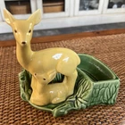 Vintage Shawnee USA yellow mother and fawn deer on green base planter marked 669