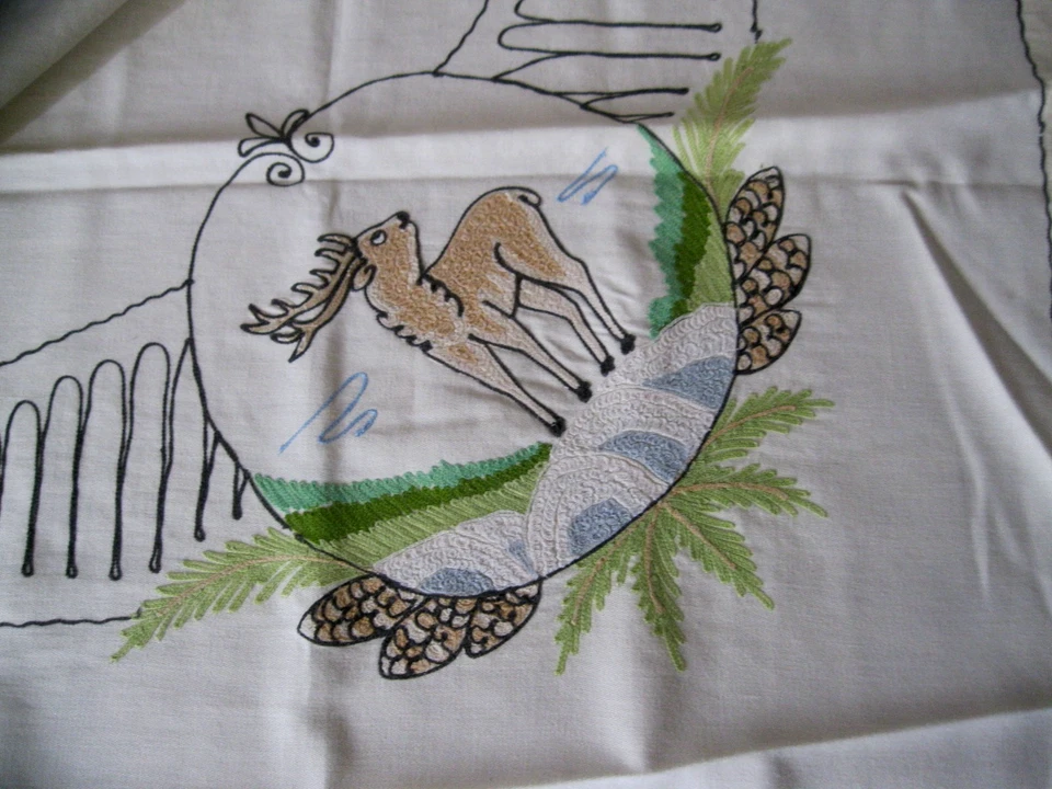 Quadratische Tischdecke mit Jagdmotiv 134 x 134 Maschinenstickerei,  Jagdzimmer - Bild 2 von 2