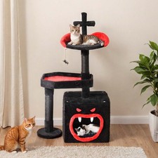 Gothic Cat Tree Tower with Coffin Bed and Scratching Posts Halloween Black