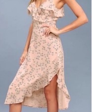 Lulus Le Quartier Nude Floral Print Ruffled Midi Dress