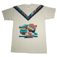 Vintage Aztec Print T-shirt Single Stitch Geometric Pottery Made In USA Large