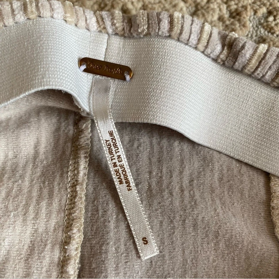 Free People Velvet Corduroy Bell Bottom Leggings Cream High Waist Flared Leg: S - Image 4 of 4