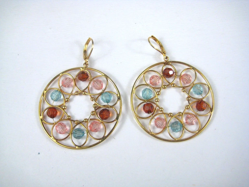 Золотистые серьги-кольца Joan Rivers с открытым граненым медальоном висячие из фарфора - Изображение 3 из 4