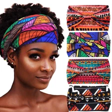 African Headbands Boho Knotted Hairbands Stretch Wide Head Wraps Elastic Yoga Tu