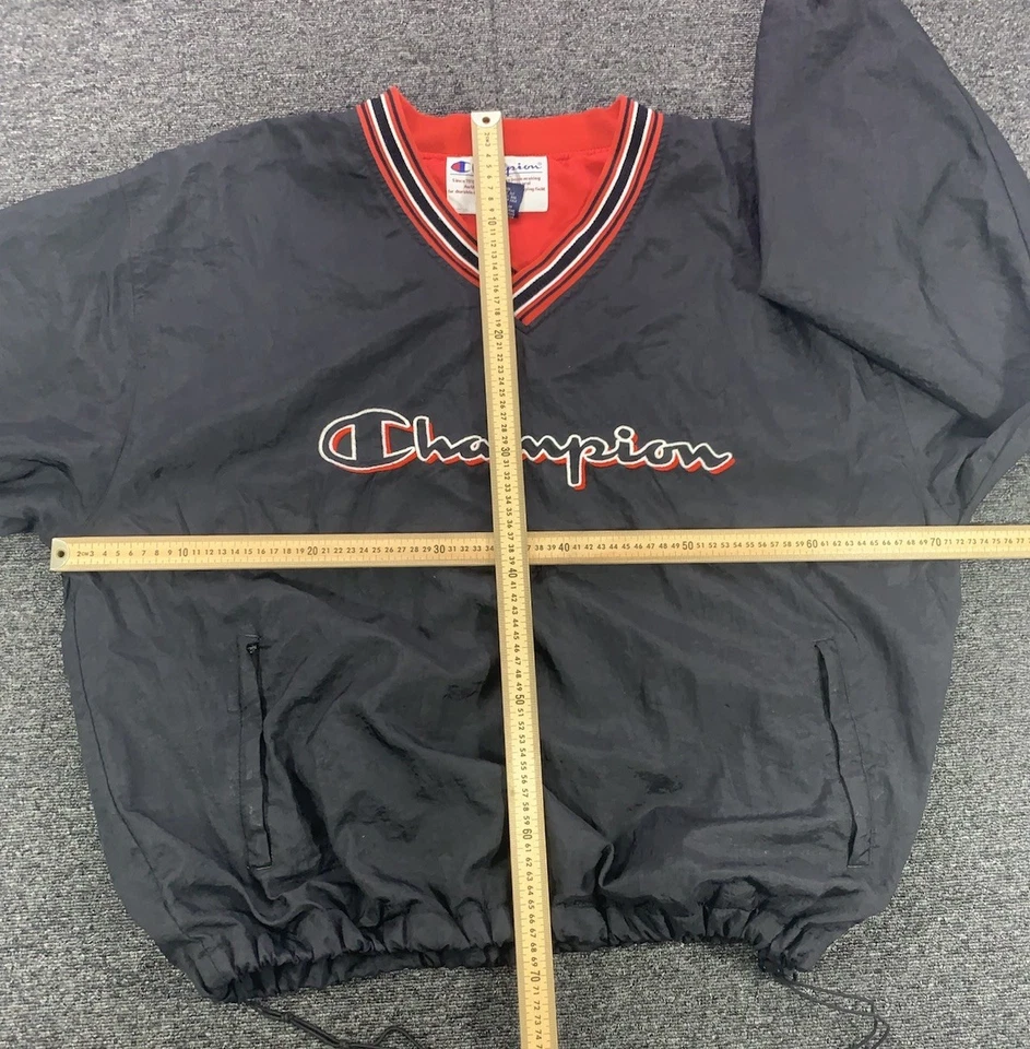 Vintage 1990s Champion Windbreaker Jacket XL Oversized Rap Hip V-Neck Ringer - image 4 of 4