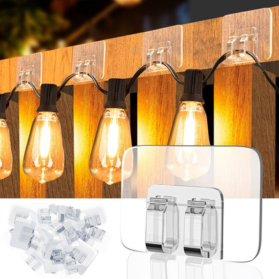 24 PCS Christmas Light Clips, Adhesive Hooks for Outdoor String Lights, Heavy Du
