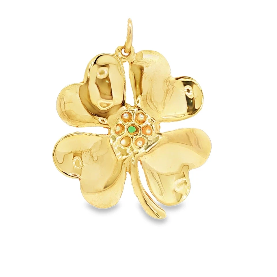 Vintage 14kyg Four Leaf Clover Charm with Cultured Pearls and Green Onyx - Image 3 of 3
