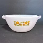 Vintage Anchor Hocking Fire King Gingham Floral Mixing Bowl 10"x11.5" Milk Glass