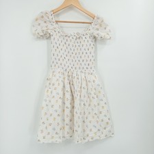 Janie and Jack Floral Dress Kids 18 White Smocked Puff Sleeve Cottage Prairie
