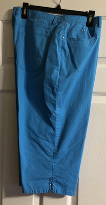 Women's Ruby Rd Blue Capri Pants Size 16 Elastic Waist Zip Front - Preowned