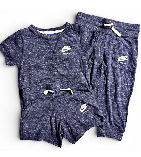 Nike Gym Youth Small 6/7 T-shirt, Capri Joggers & Shorts Heather Blue Bundle Set