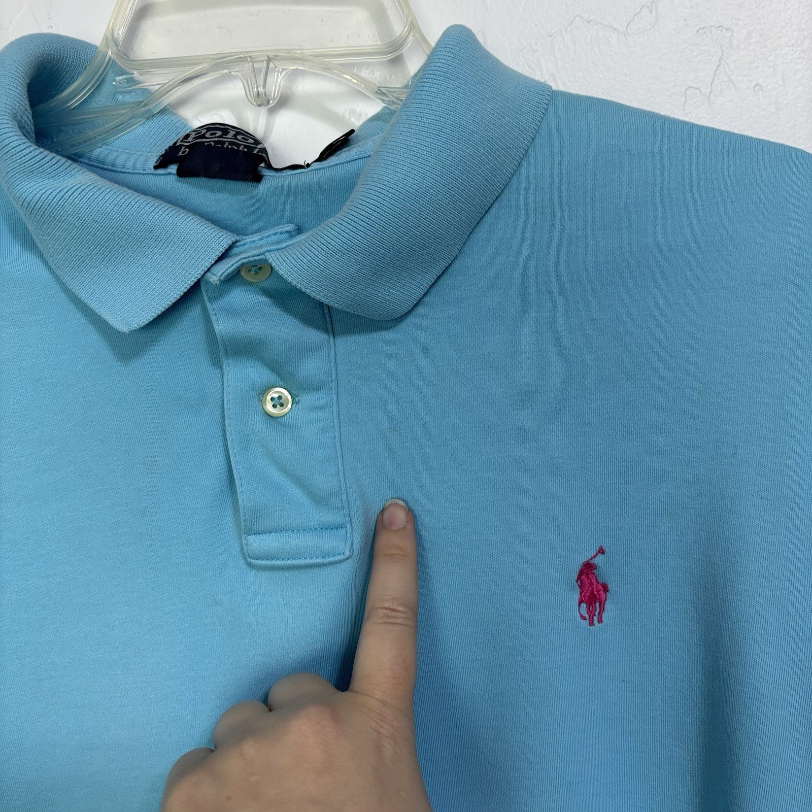 Polo Ralph Lauren Vintage Y2K Personalizzata Vestibilità Manica Corta Camicia Uomo XL Blu Rosa Pony