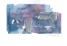 Blue Hour Abstract Painting Original Art Night Landscape, Acrylic on Paper