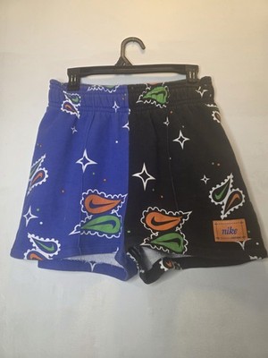 Nike Logo Womens Black & Blue Paisely Cotton Blend Fleece Shorts Sz M