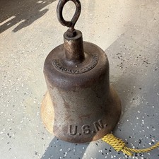 D. W. Brown US Navy WWII Ship's Bell Iron Marked U.S.N. Vintage Original