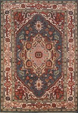 Blue Geometric Oriental Accent Rug 4x6 Wool H...