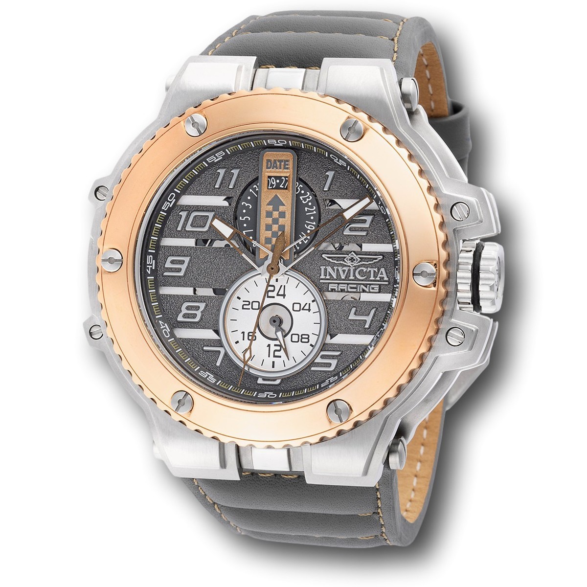 Invicta Racing Downforce Men's 56mm Rose Gold Gray Leather Quartz