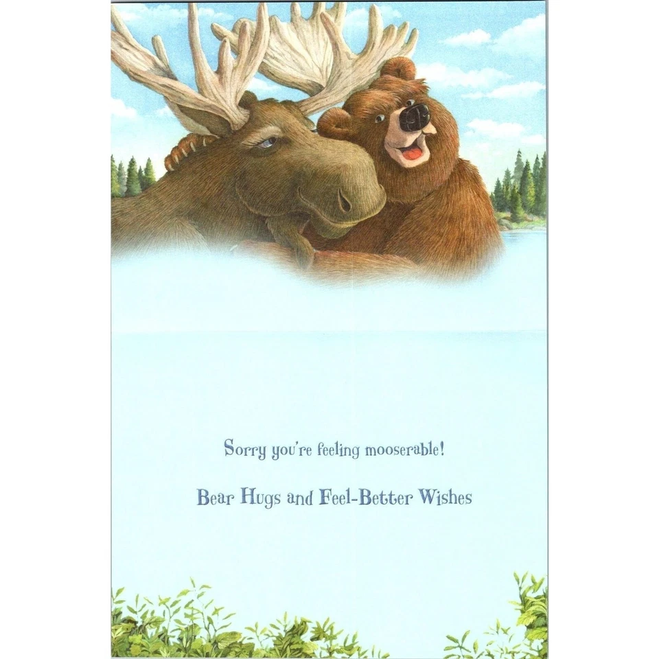 New Leanin Tree Greeting Card Get Well Hugs Moose Bear Jeffrey Severn "Buddies" - Image 2 of 4
